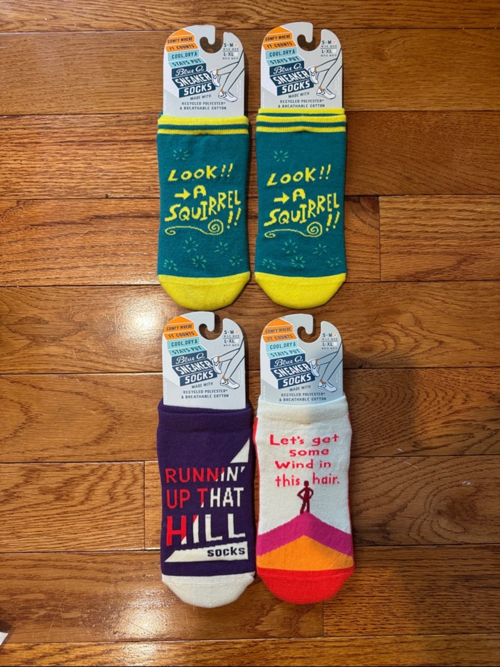 Blue Q Novelty Socks - Teal/Yellow, Purple/White, Cream/Multi